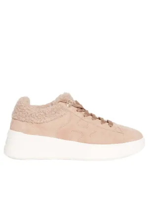 Beige Suede Sneakers With Fur Lining