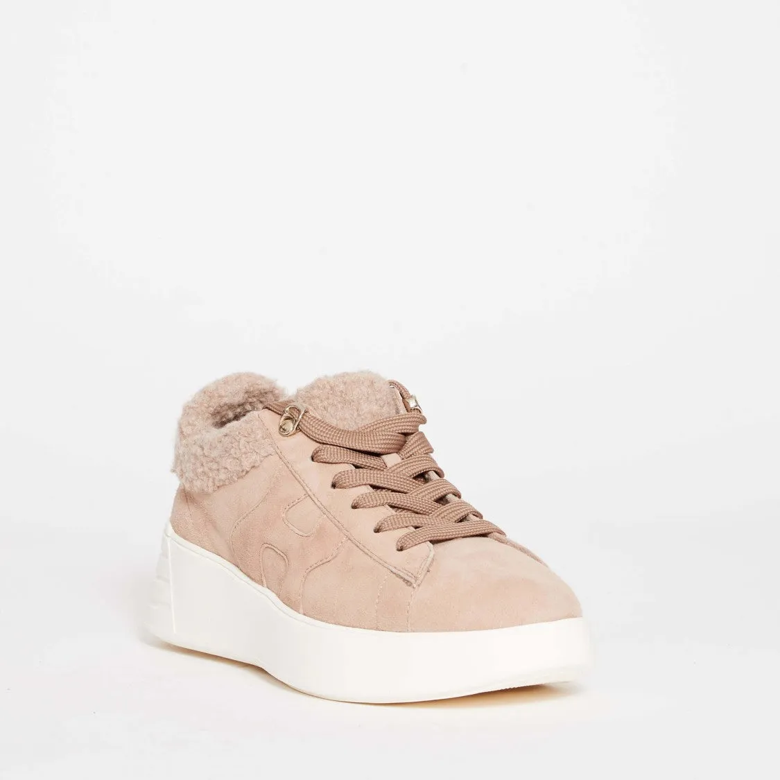Beige Suede Sneakers With Fur Lining