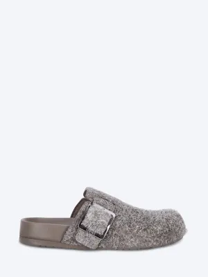 Brushed suede ease buckle mules