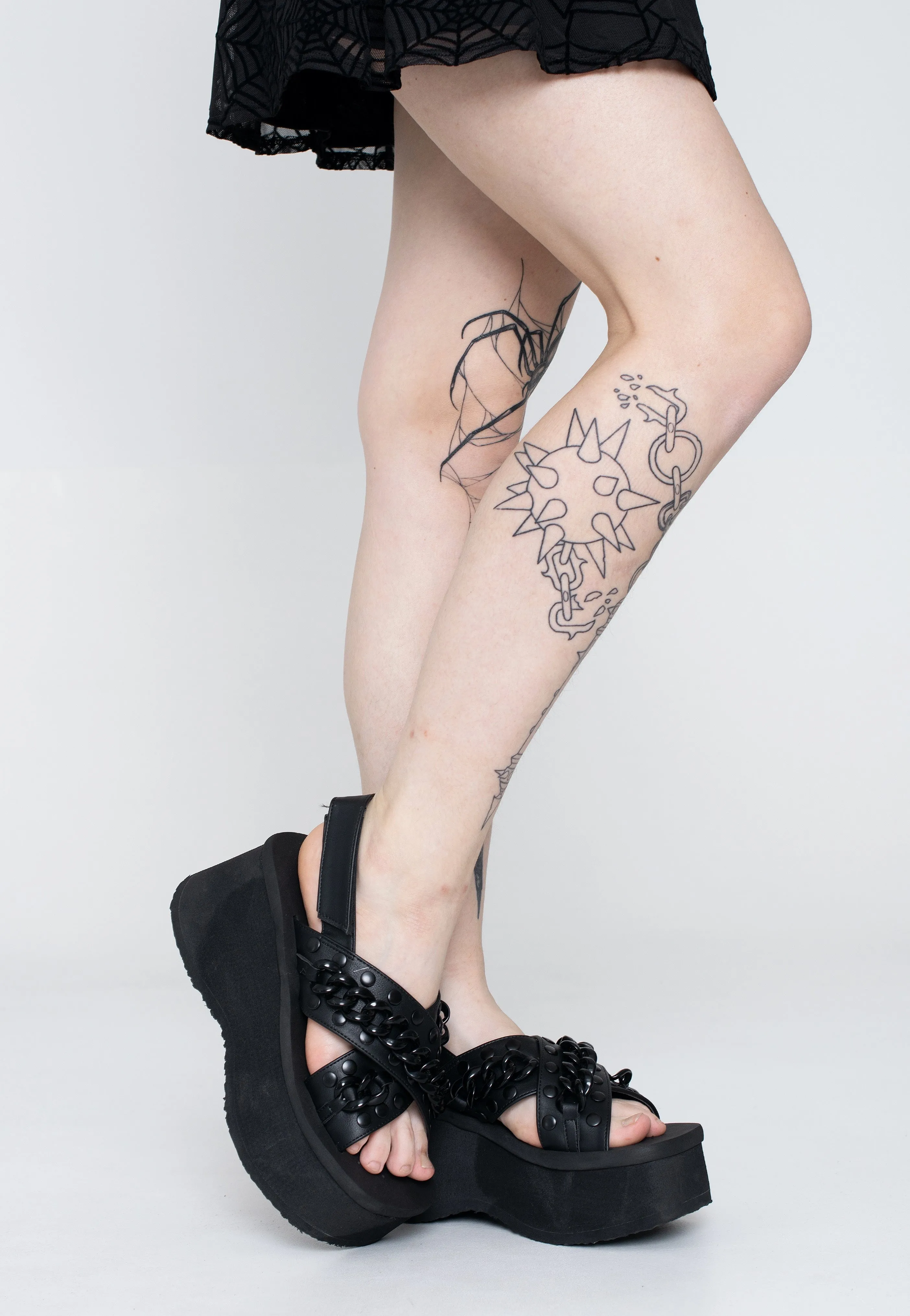 DemoniaCult - Funn 12 Black Vegan Leather - Girl Sandals