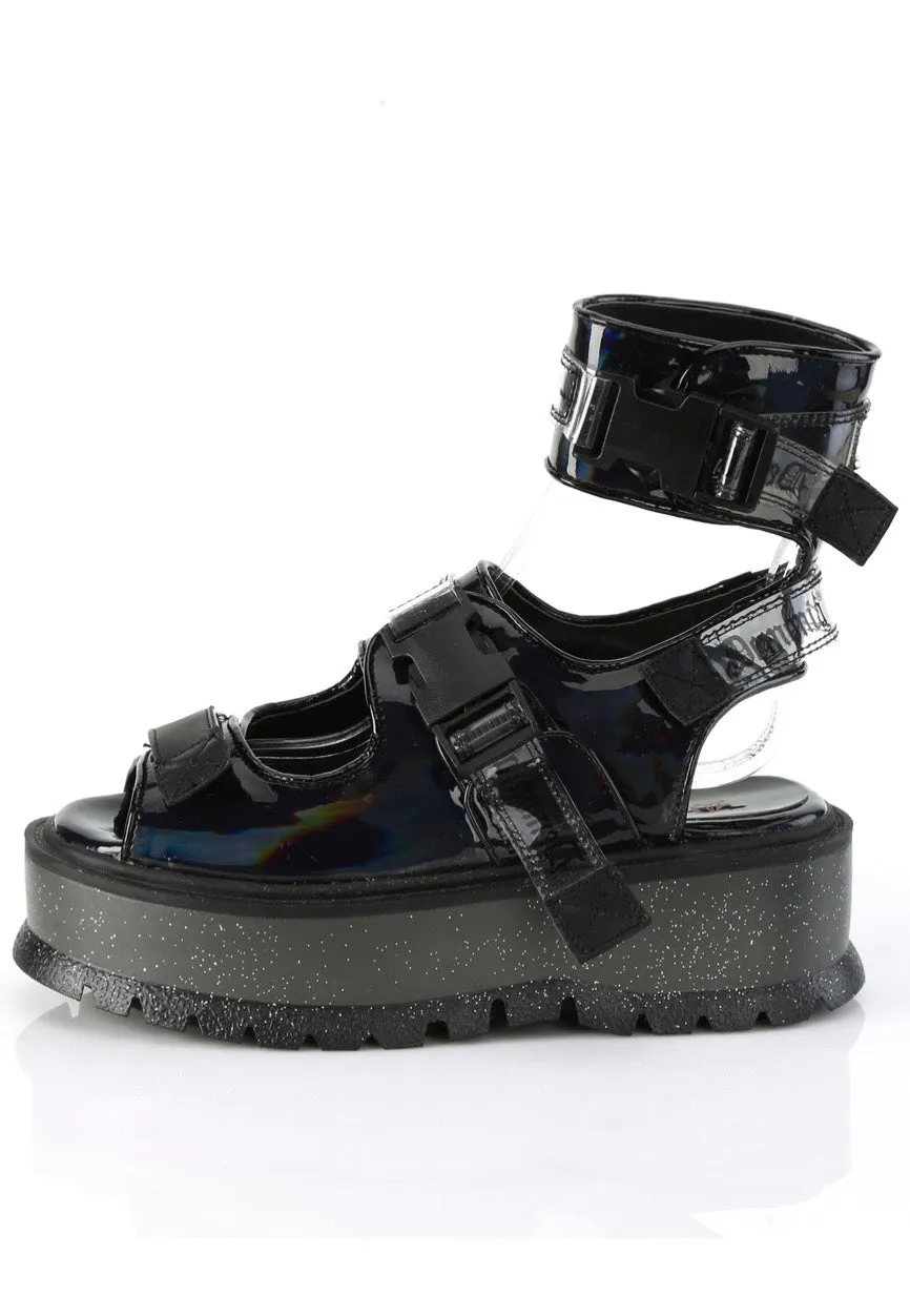 DemoniaCult - Slacker 15B Black Holo Pat - Girl Sandals