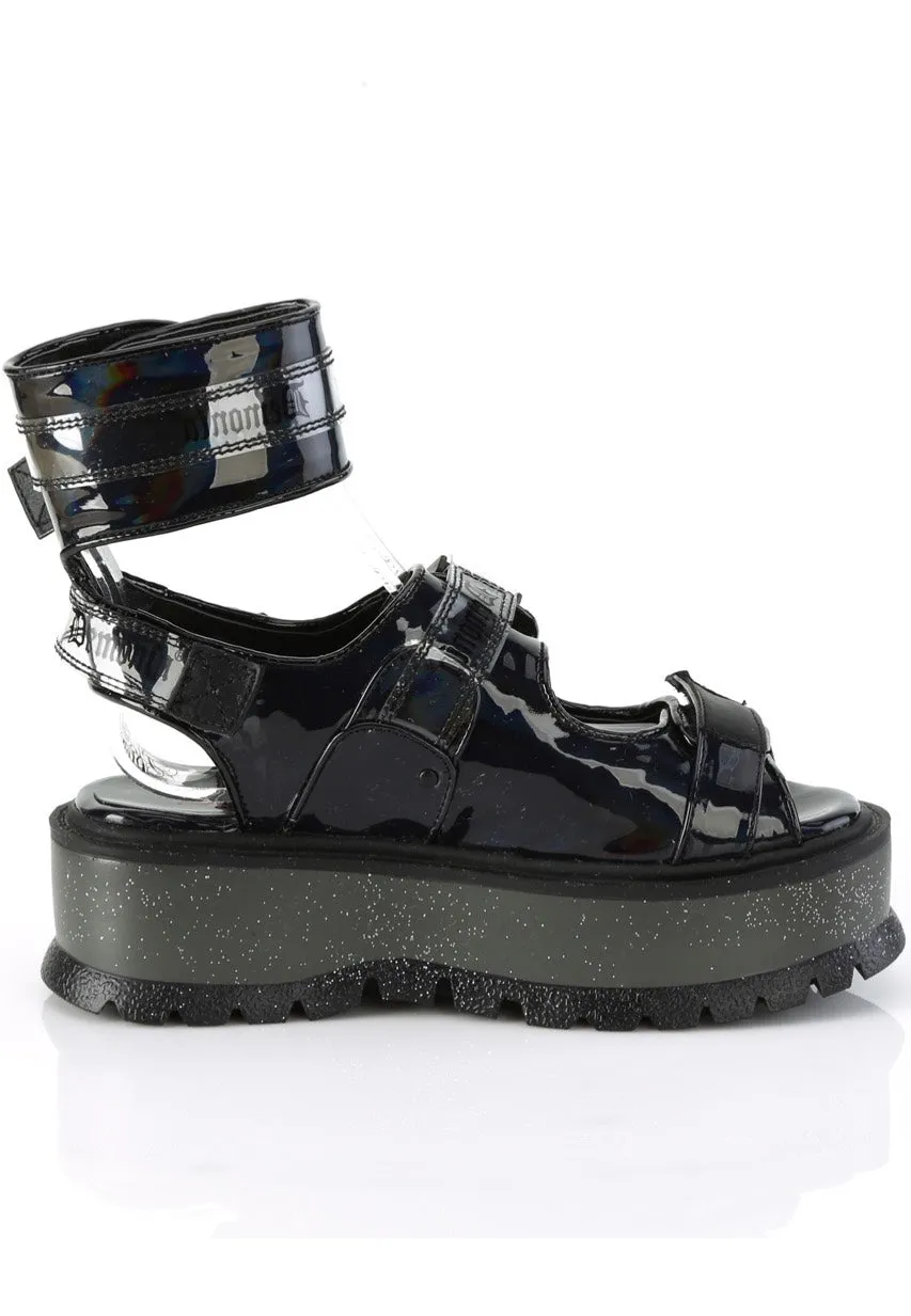 DemoniaCult - Slacker 15B Black Holo Pat - Girl Sandals