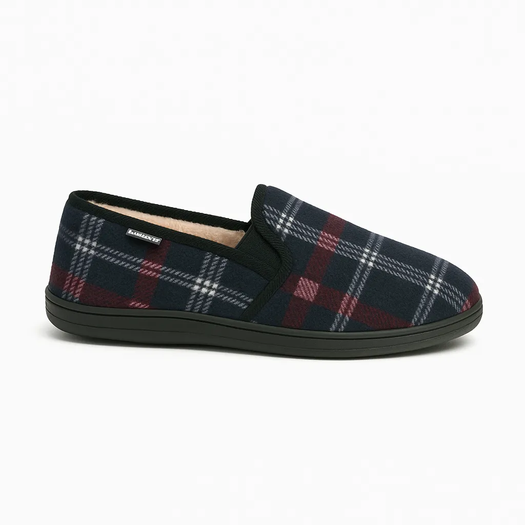 Dunlop MARTYN Mens Lined Textile Full Slippers Navy Check