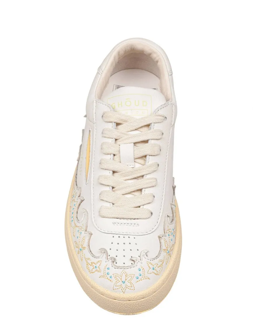 Embroidered Lido Leather Sneakers