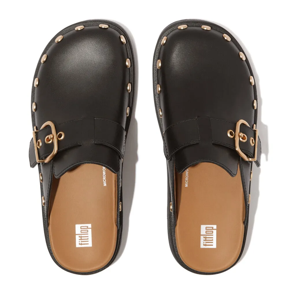 Fitflop Gen-FF Buckle Flat-Stud Leather Mule Black