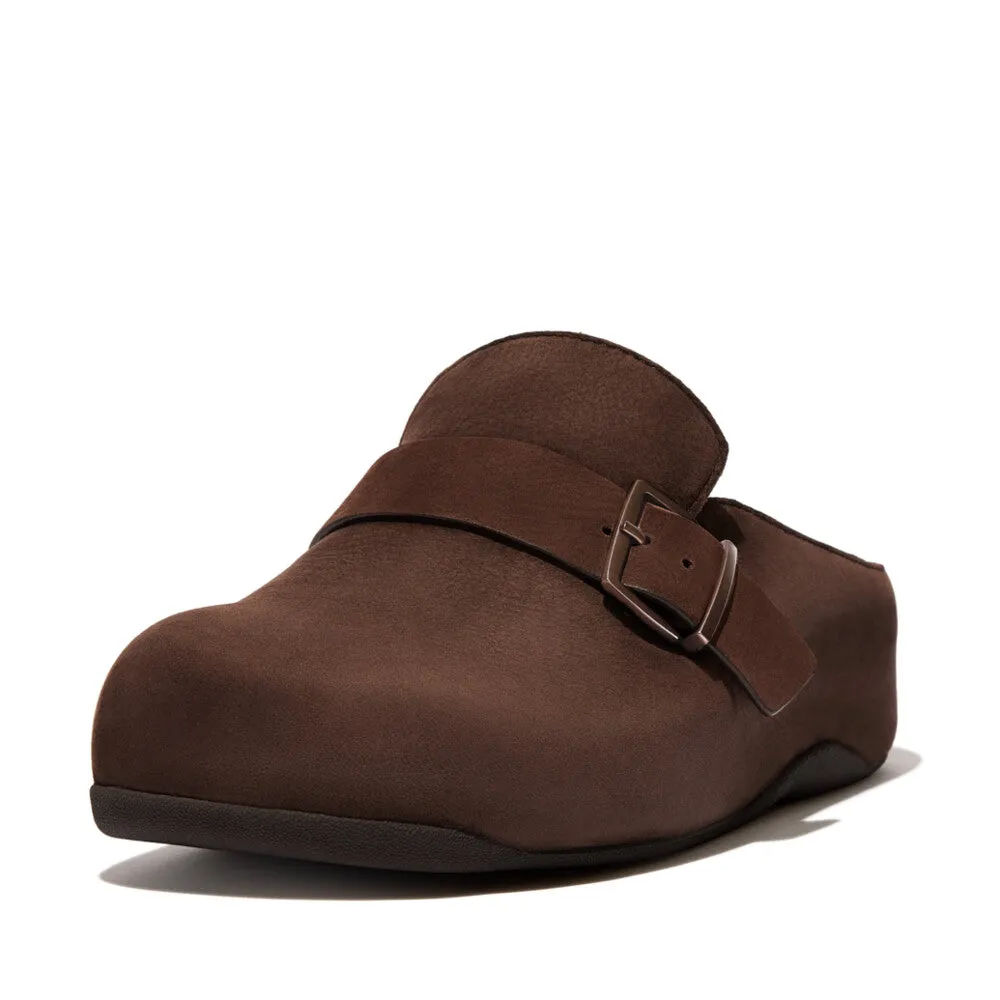 FitFlop Shuv Buckle-Strap Nubuck Clogs Brown