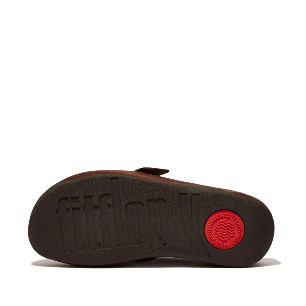 FitFlop Shuv Buckle-Strap Nubuck Clogs Brown