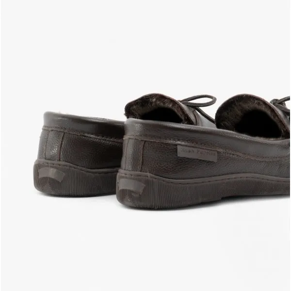 Hush Puppies ACE Mens Leather Mocassin Slippers Brown