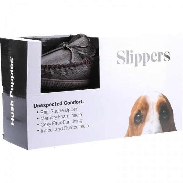 Hush Puppies ACE Mens Leather Mocassin Slippers Brown