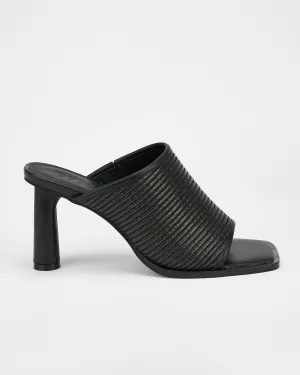 Jacque Heel Black Woven Textile SOL SANA