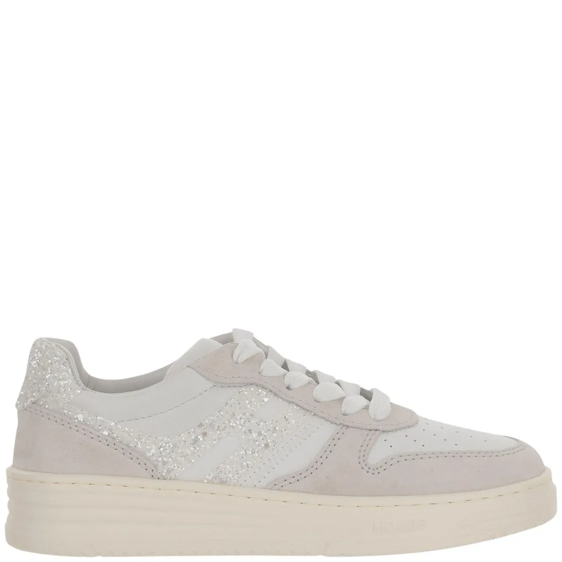 Leather Sneakers With Glitter Logo