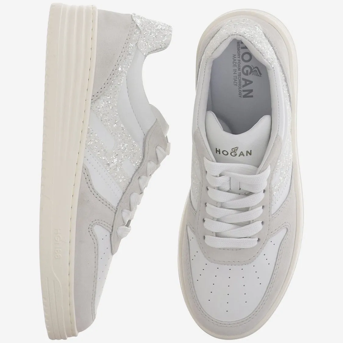 Leather Sneakers With Glitter Logo