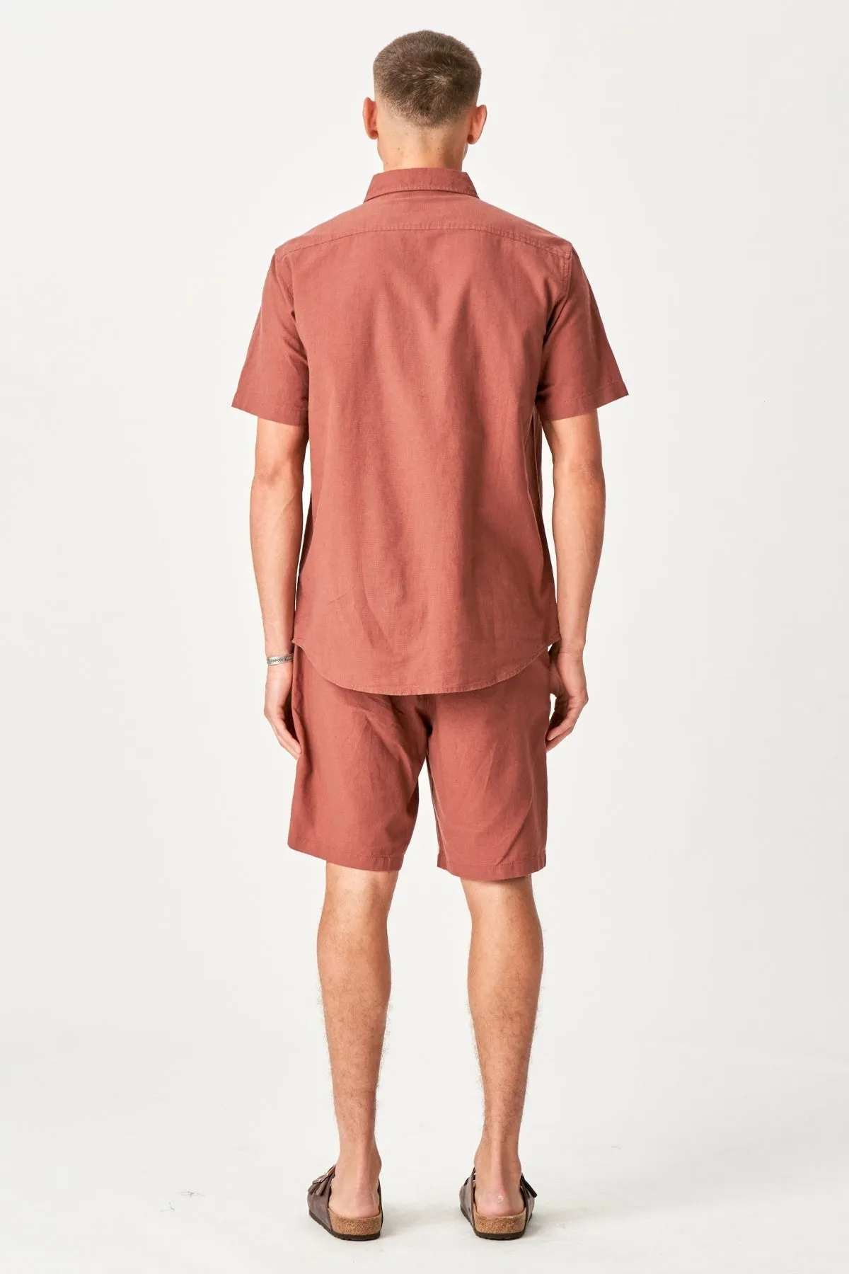 Linen Set Short-Sleeved Shirt   Linen Shorts – Terracotta (Package Deal)
