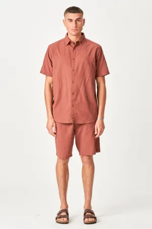 Linen Set Short-Sleeved Shirt   Linen Shorts – Terracotta (Package Deal)