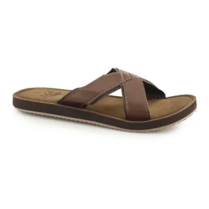 PDQ KRIS Mens Faux Leather Crossover Mule Sandal Brown