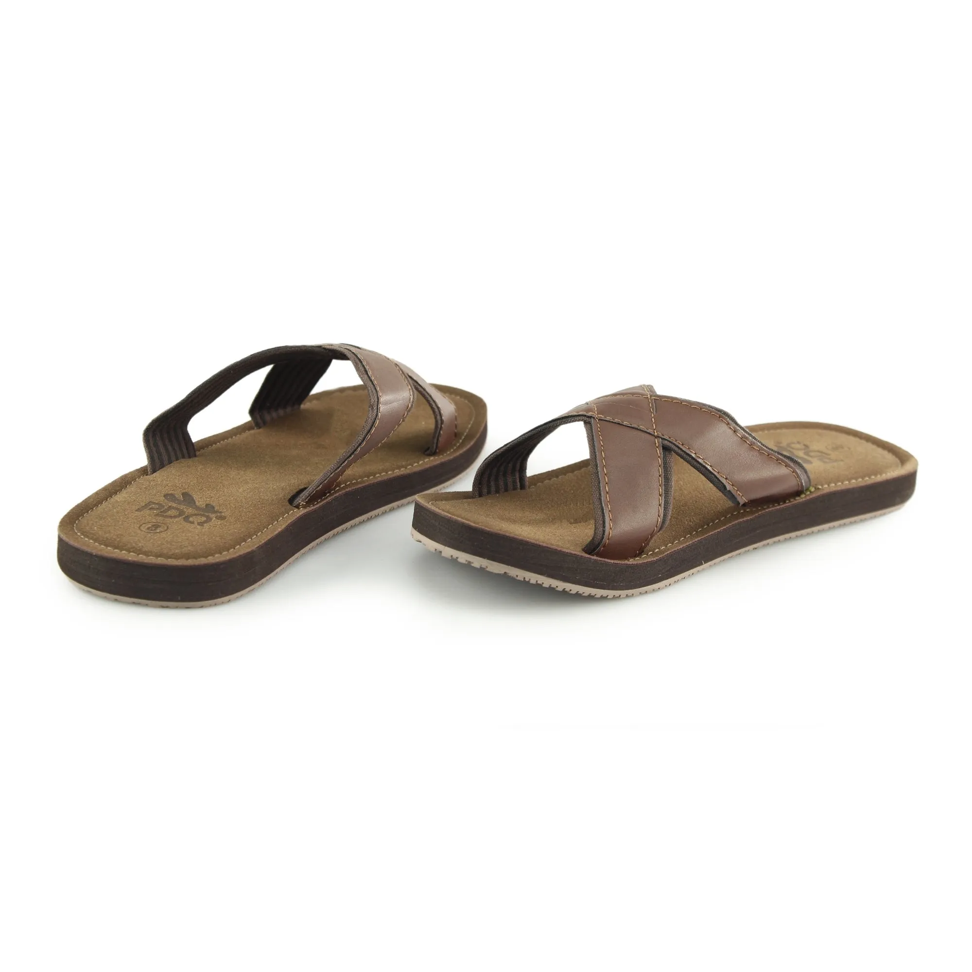 PDQ KRIS Mens Faux Leather Crossover Mule Sandal Brown