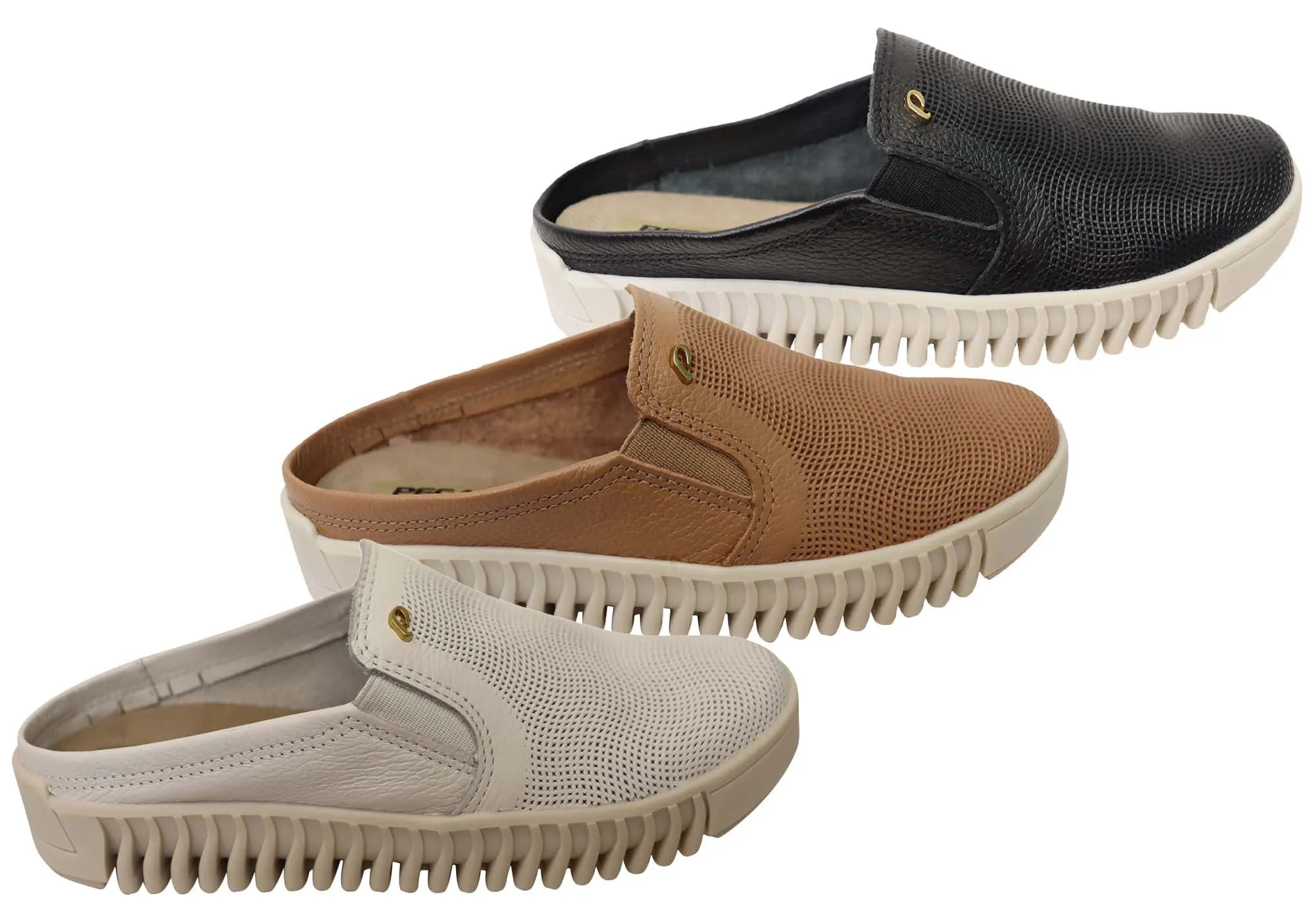 Pegada Brilliant Womens Brazilian Leather Closed Toe Open Back Mules