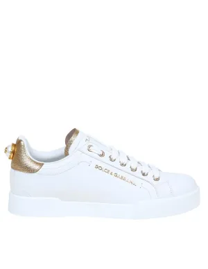 Portofino Sneakers In White Leather With Logo Pearl