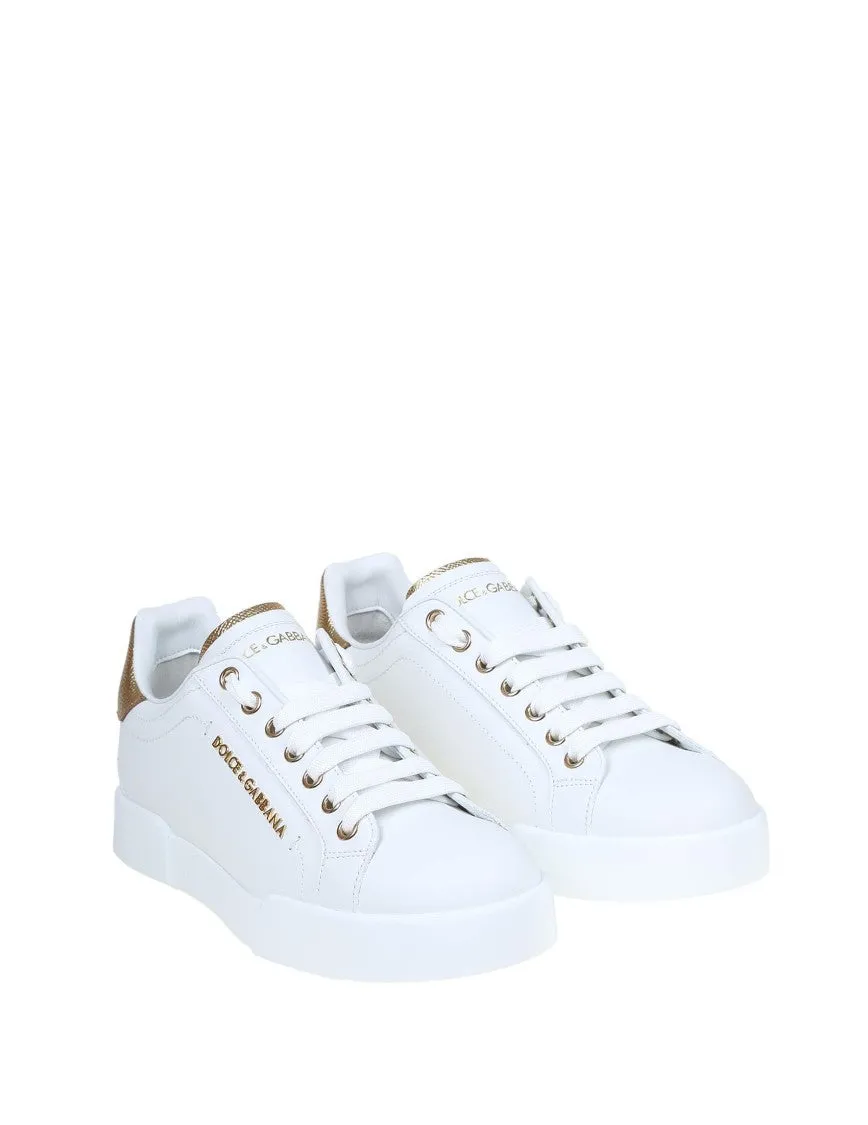 Portofino Sneakers In White Leather With Logo Pearl