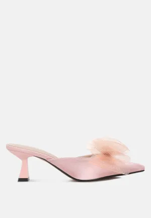 Reformation asma organza bow embellished satin mules