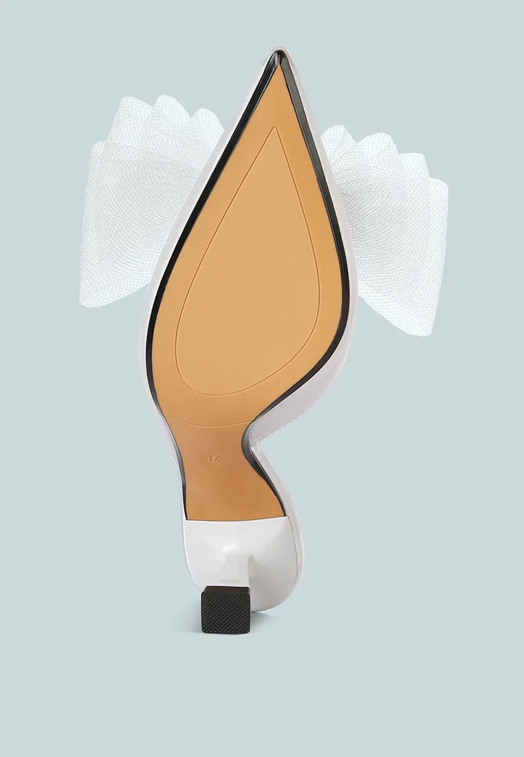 Reformation asma organza bow embellished satin mules