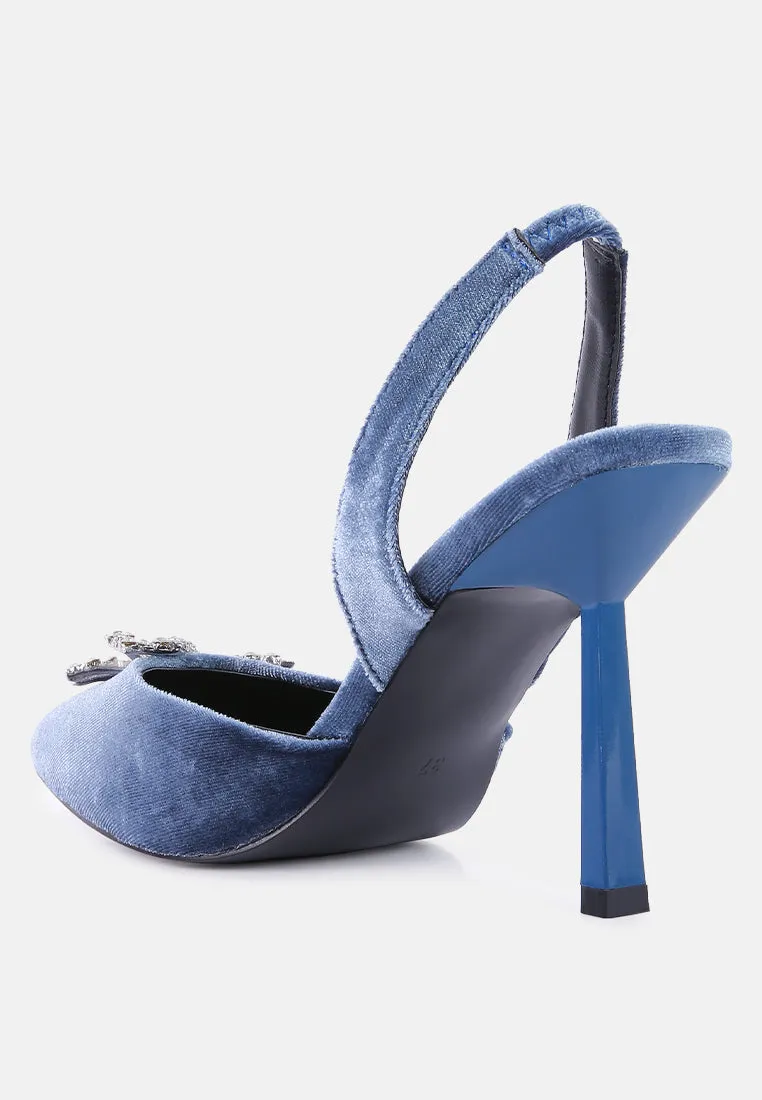 Reformation firebird velvet diamante detail heeled slingback mules