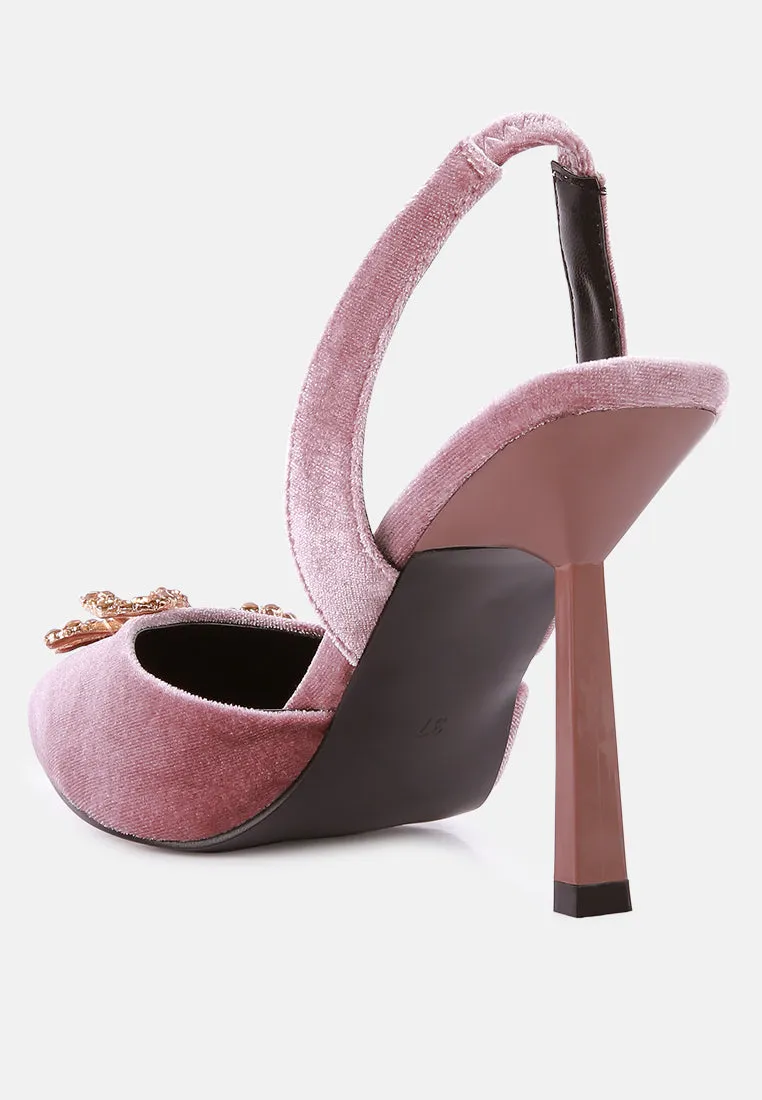 Reformation firebird velvet diamante detail heeled slingback mules