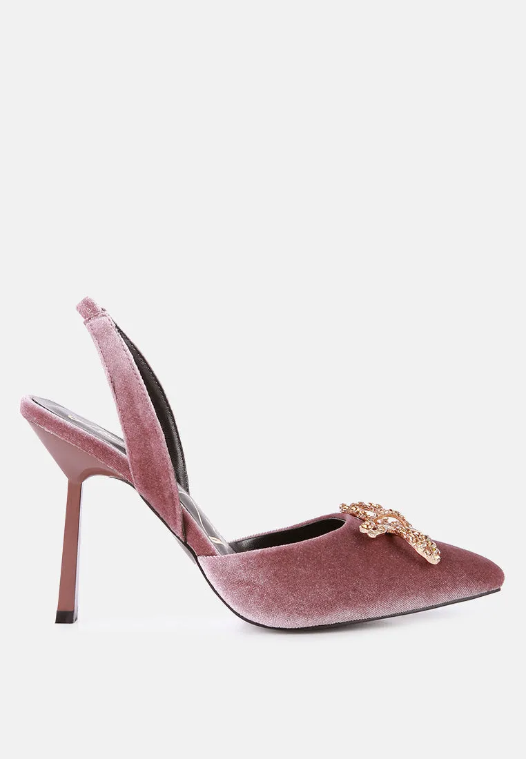 Reformation firebird velvet diamante detail heeled slingback mules
