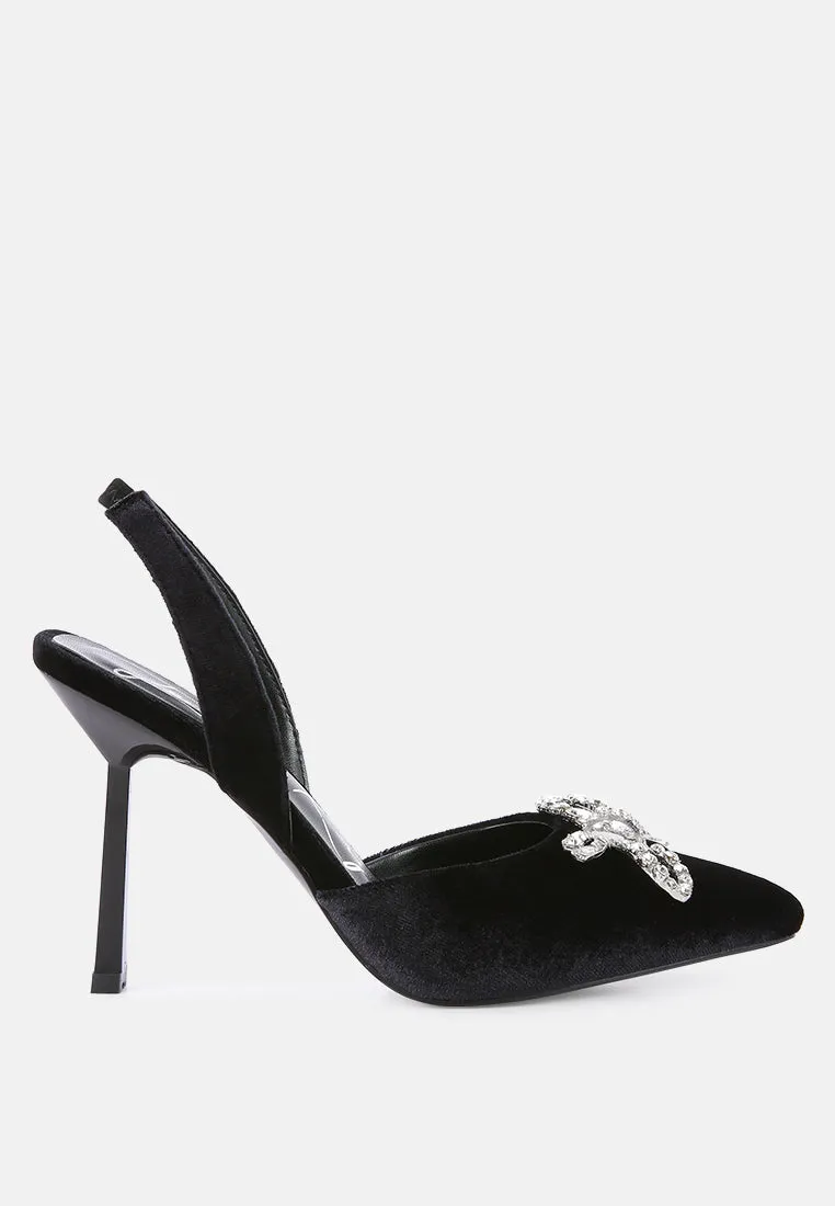 Reformation firebird velvet diamante detail heeled slingback mules