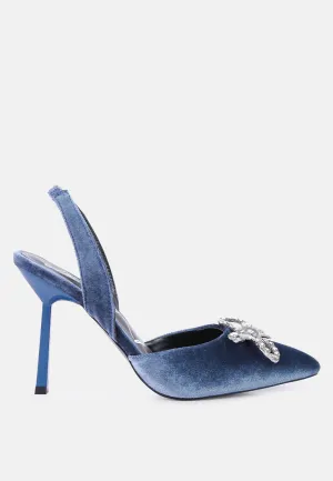 Reformation firebird velvet diamante detail heeled slingback mules