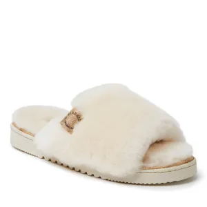 Reformation Fireside by Dearfoams Women's Cairns Genuine Shearling Slide with Metallic Trim