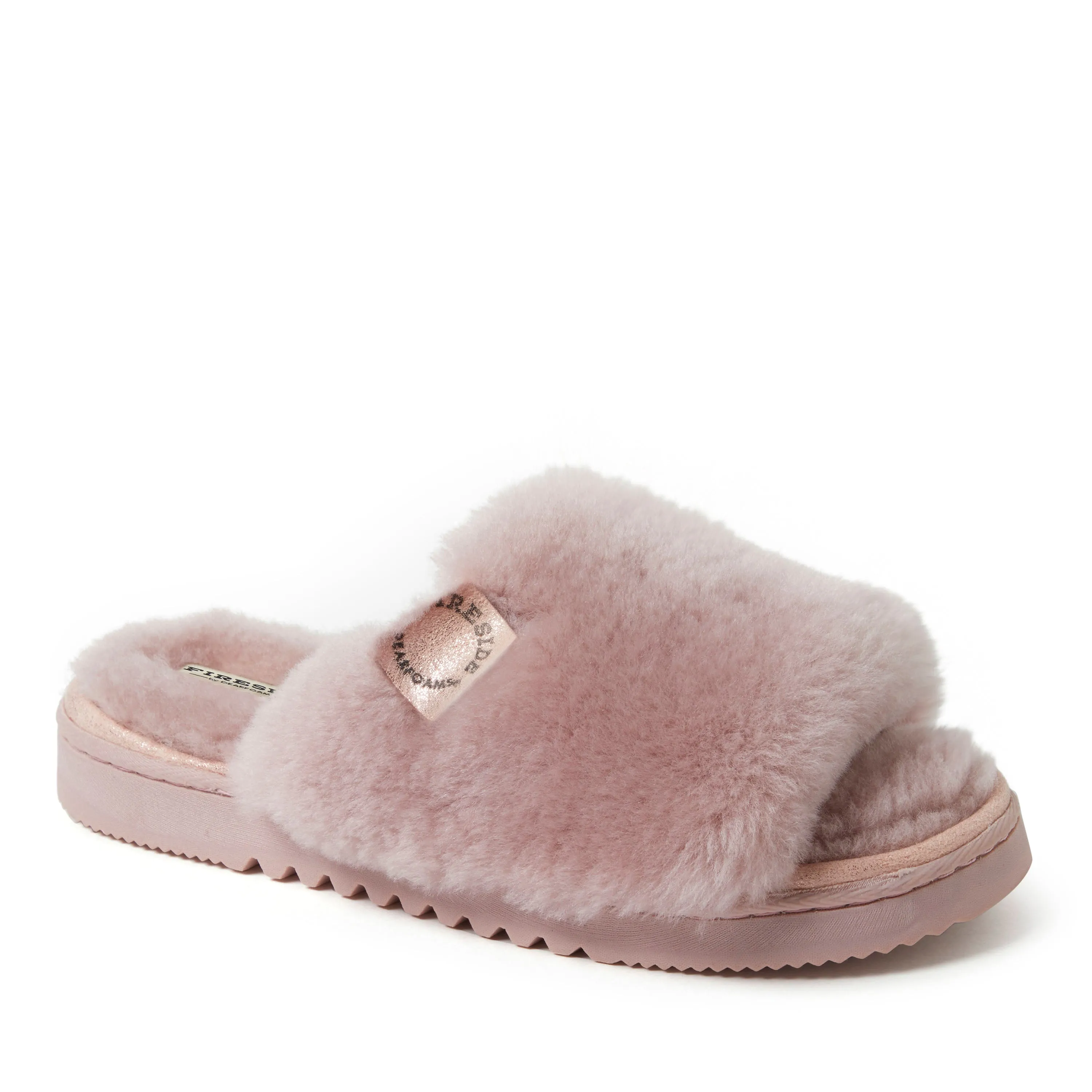 Reformation Fireside by Dearfoams Women's Cairns Genuine Shearling Slide with Metallic Trim