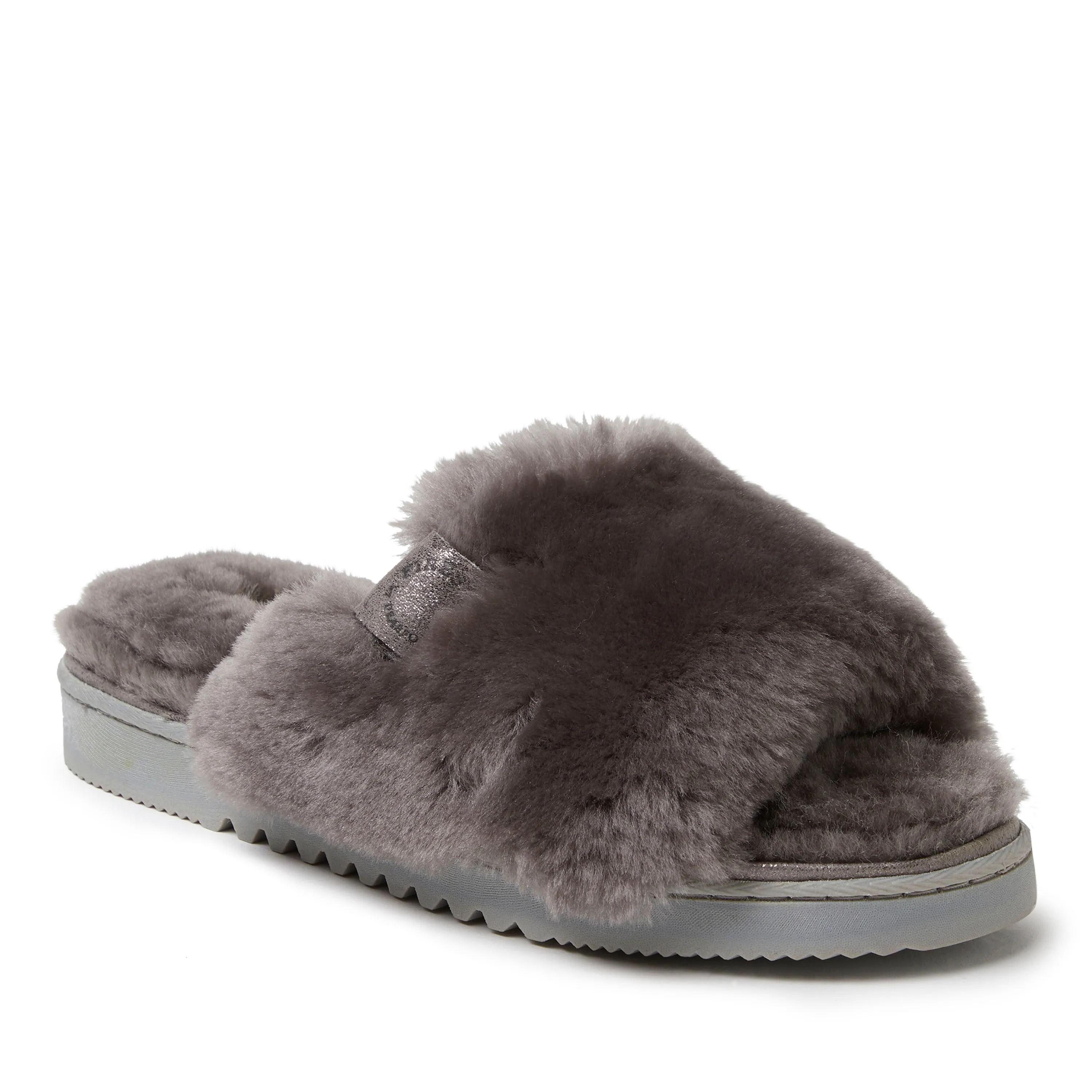 Reformation Fireside by Dearfoams Women's Cairns Genuine Shearling Slide with Metallic Trim