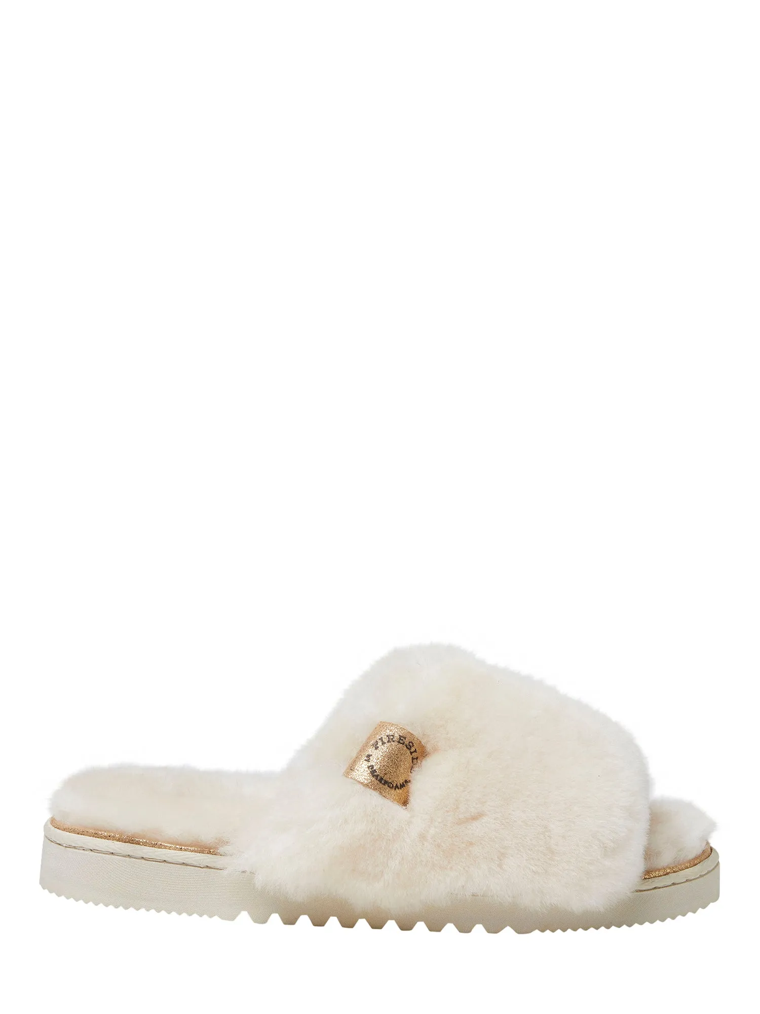 Reformation Fireside by Dearfoams Women's Cairns Genuine Shearling Slide with Metallic Trim