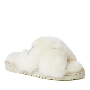 Reformation Fireside By Dearfoams Women's New Castle Genuine Shearling Cross Band Slide