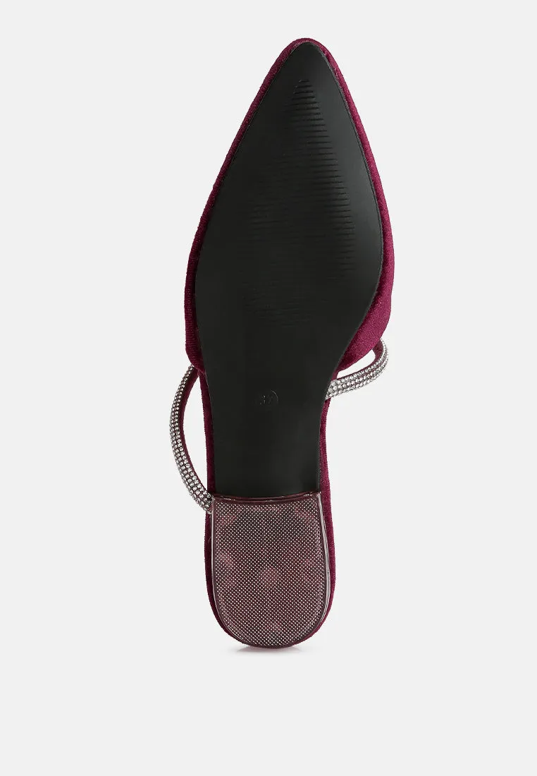 Reformation turnon velvet diamante detail flat mules