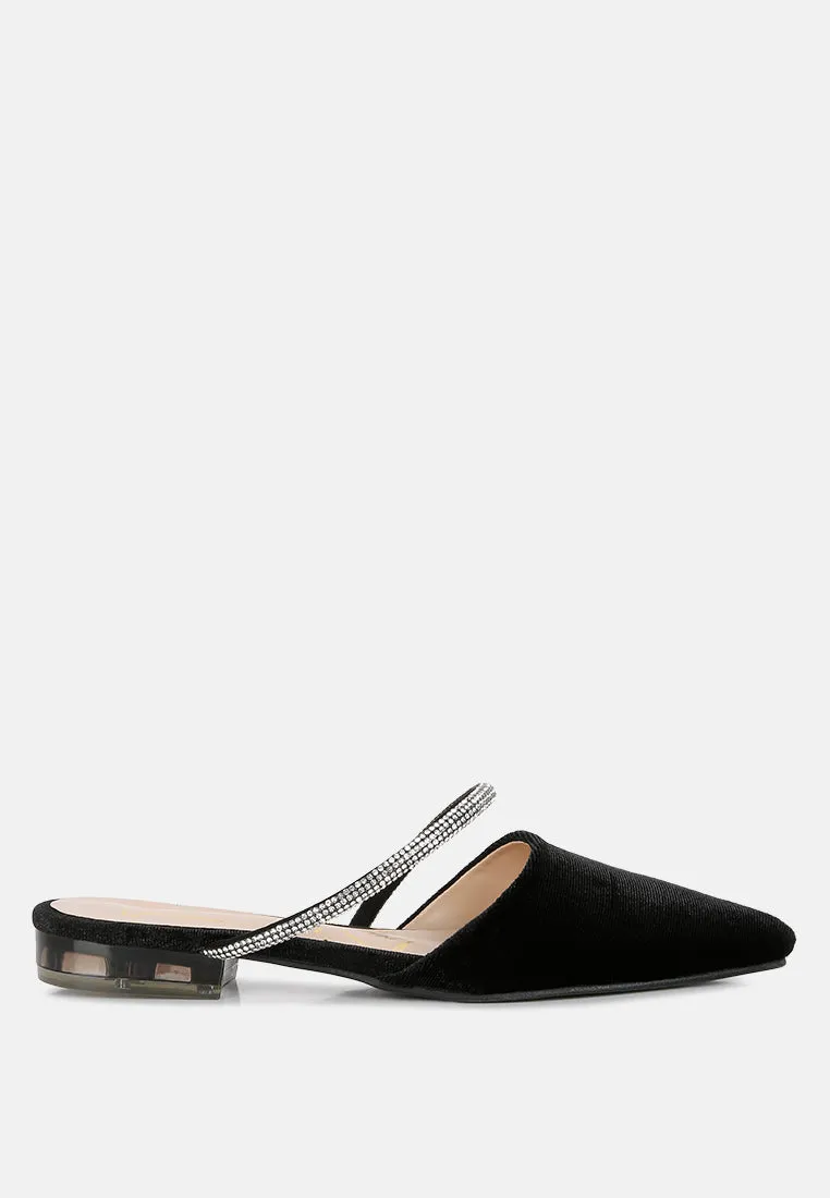 Reformation turnon velvet diamante detail flat mules