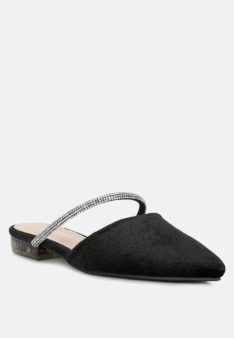 Reformation turnon velvet diamante detail flat mules