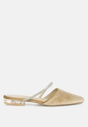 Reformation turnon velvet diamante detail flat mules