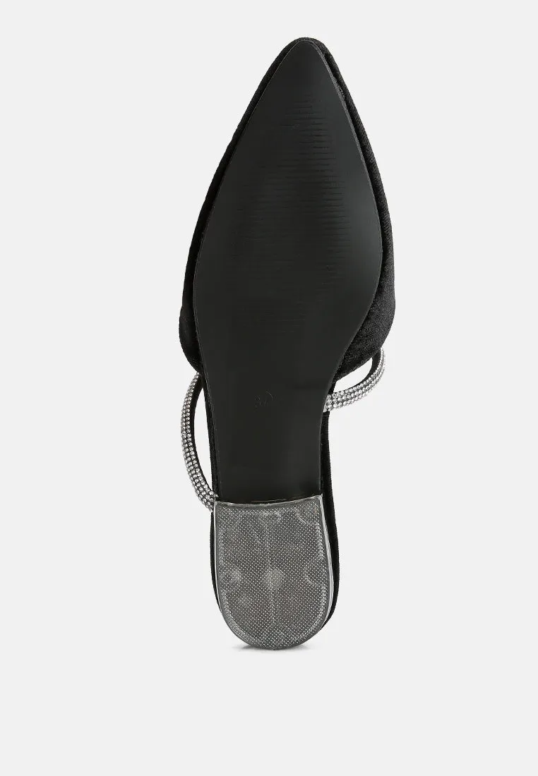 Reformation turnon velvet diamante detail flat mules