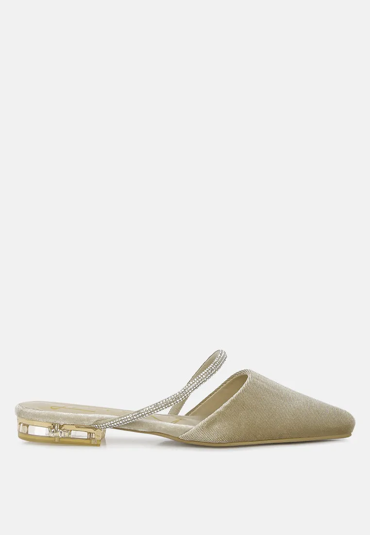 Reformation turnon velvet diamante detail flat mules