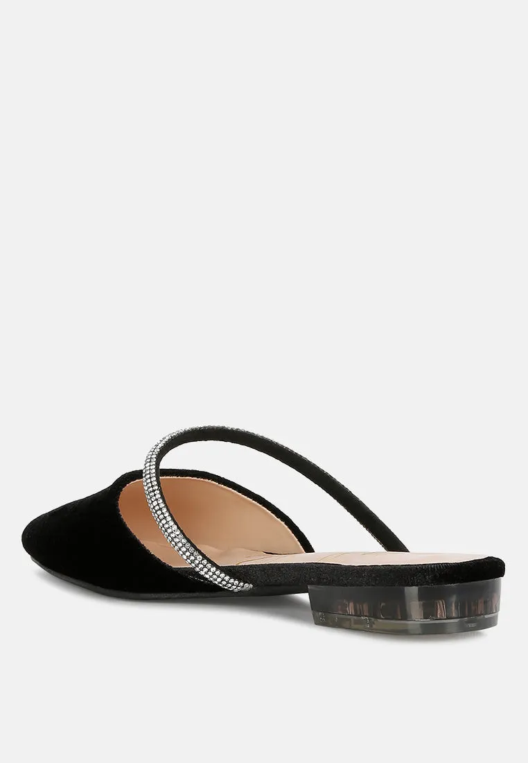 Reformation turnon velvet diamante detail flat mules