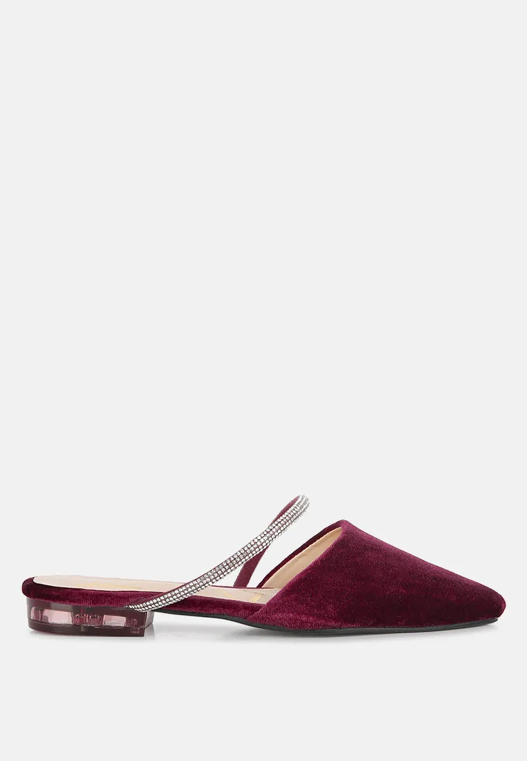 Reformation turnon velvet diamante detail flat mules