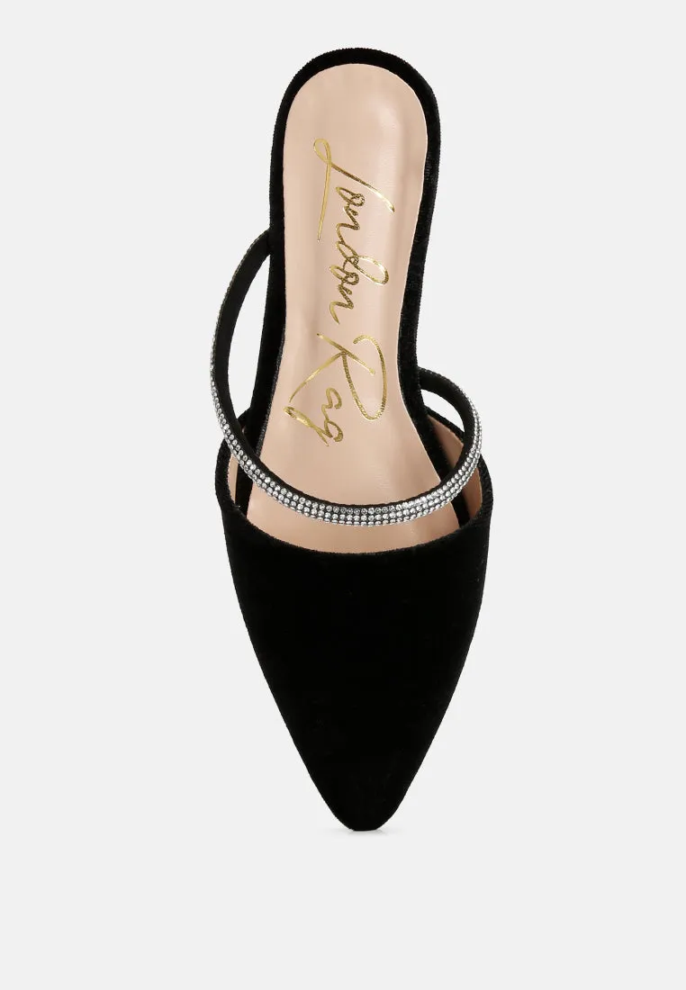Reformation turnon velvet diamante detail flat mules