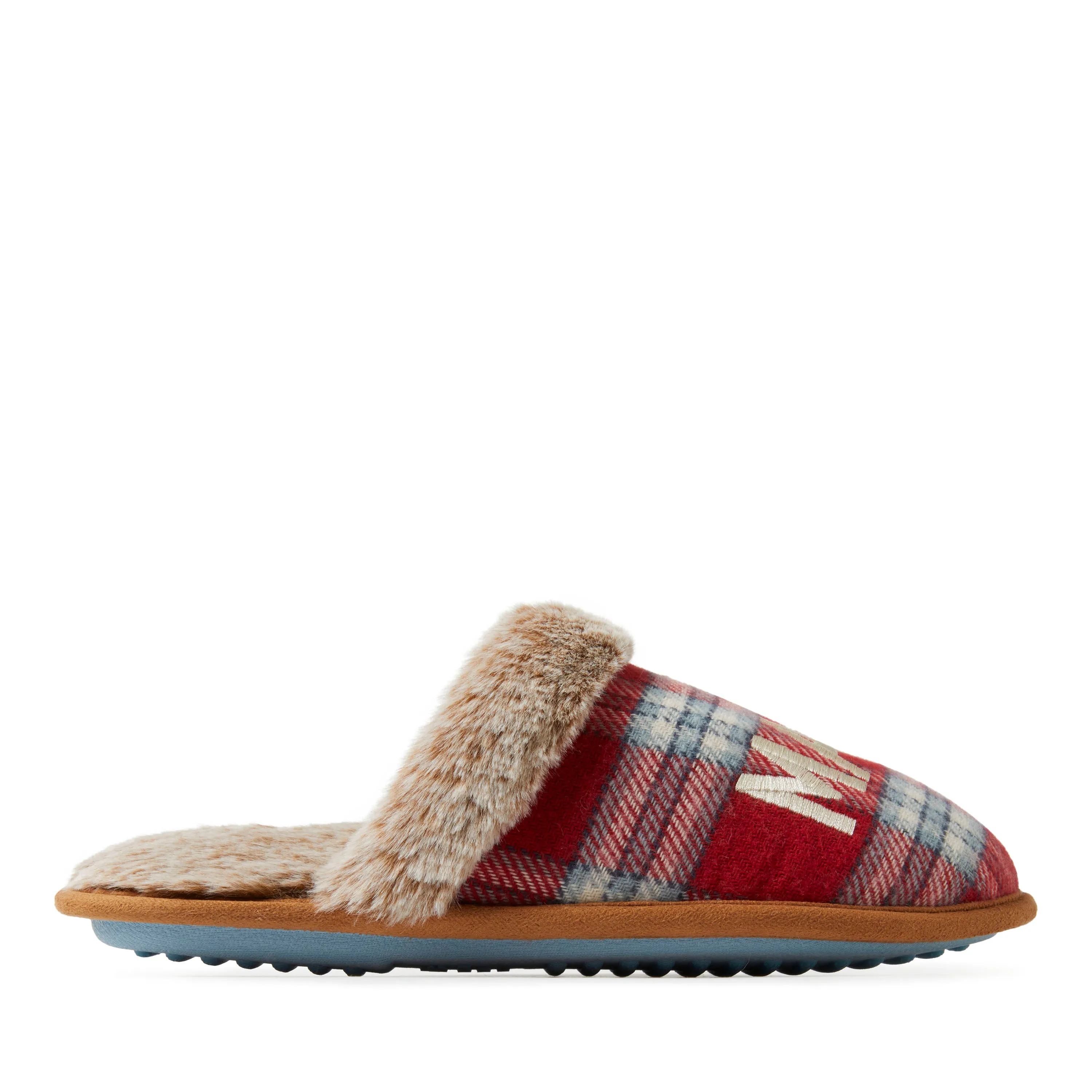 Reformation Women's Mama Bear Red Plaid Scuff Slippers