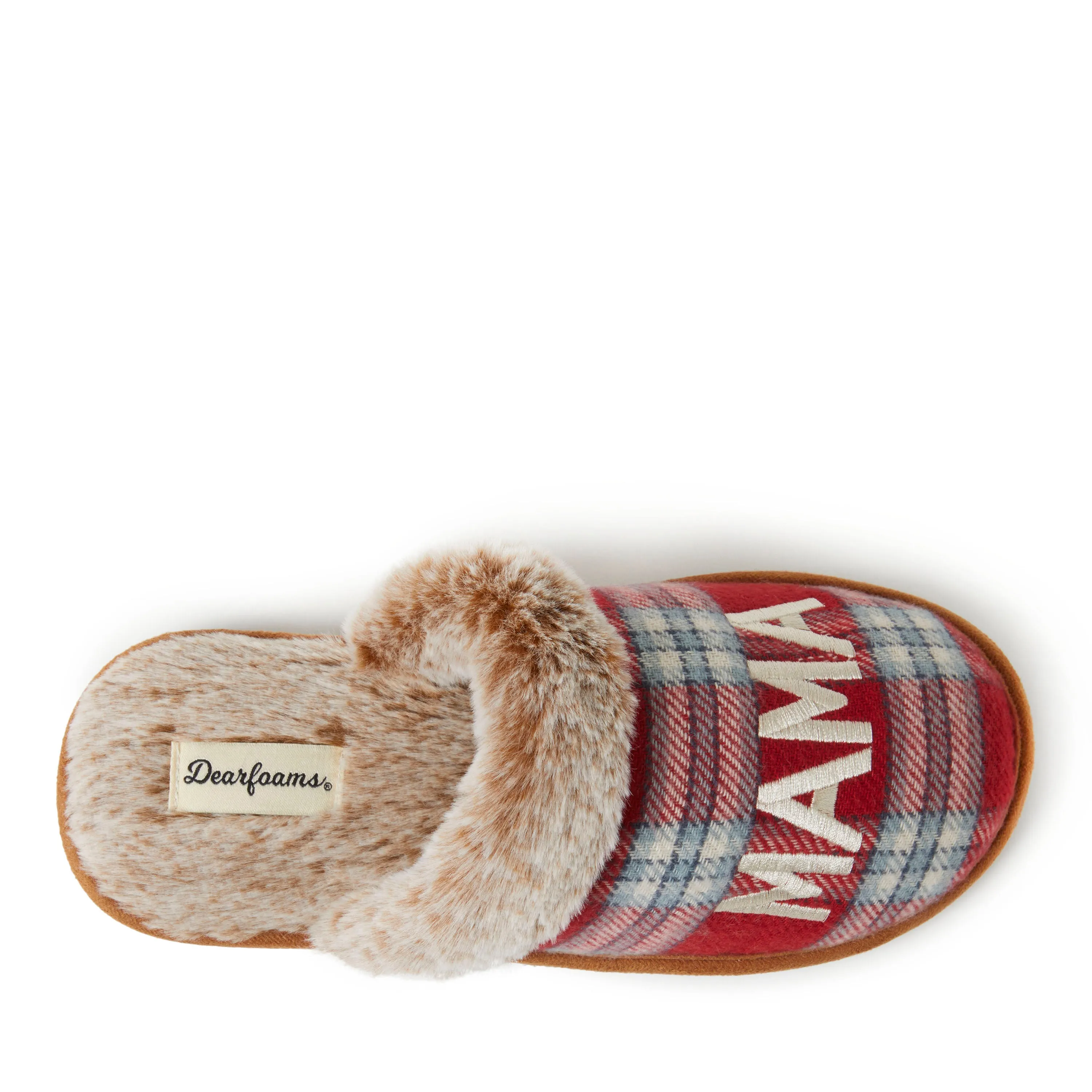 Reformation Women's Mama Bear Red Plaid Scuff Slippers