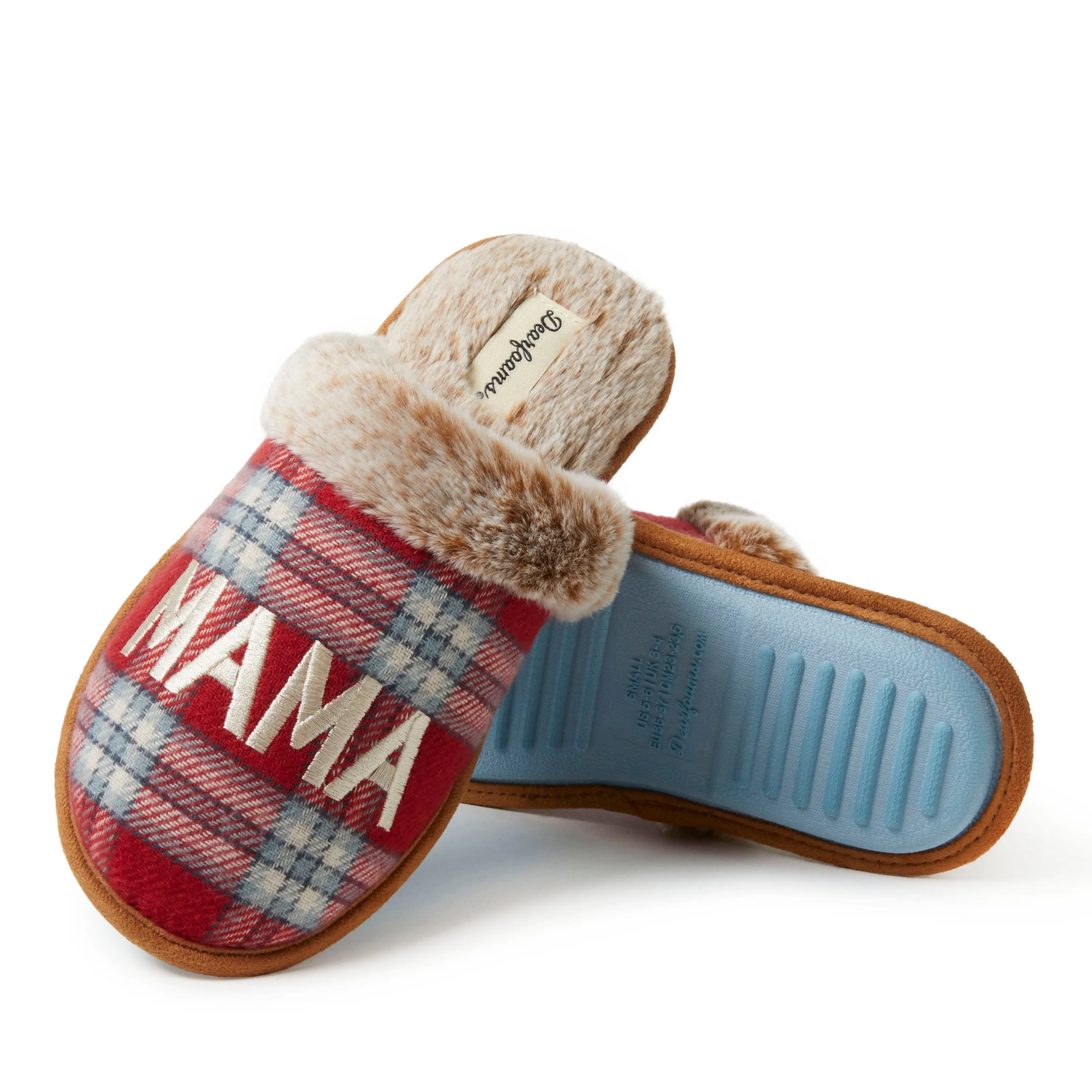 Reformation Women's Mama Bear Red Plaid Scuff Slippers