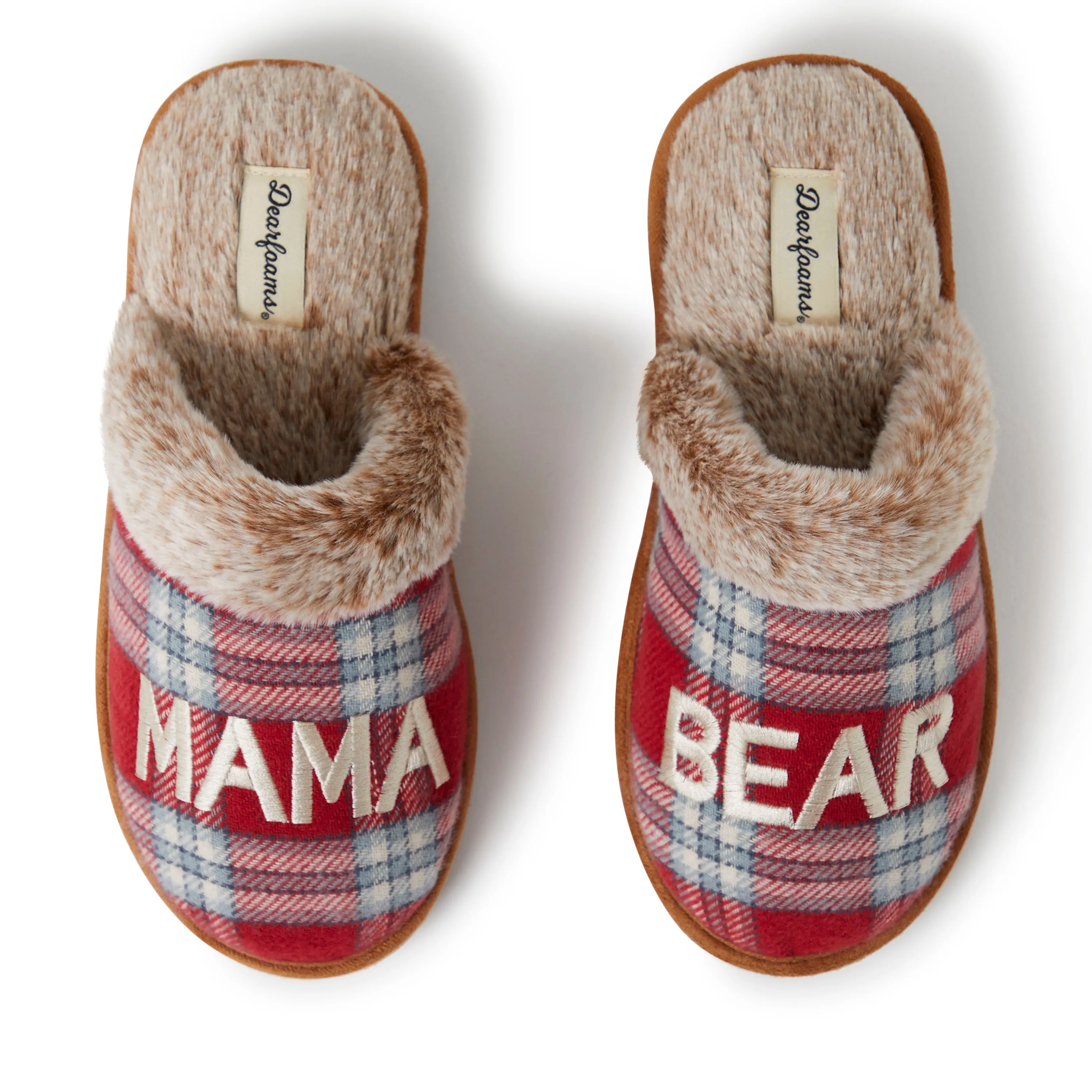 Reformation Women's Mama Bear Red Plaid Scuff Slippers