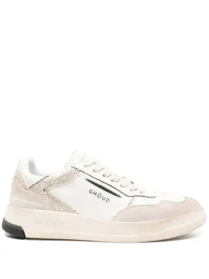 White And Beige Sneakers With Textured Accents