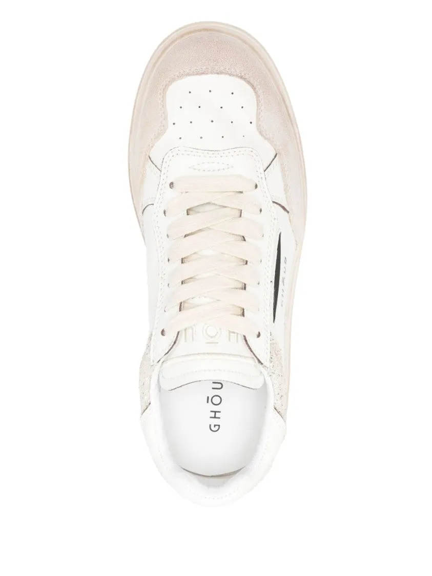 White And Beige Sneakers With Textured Accents